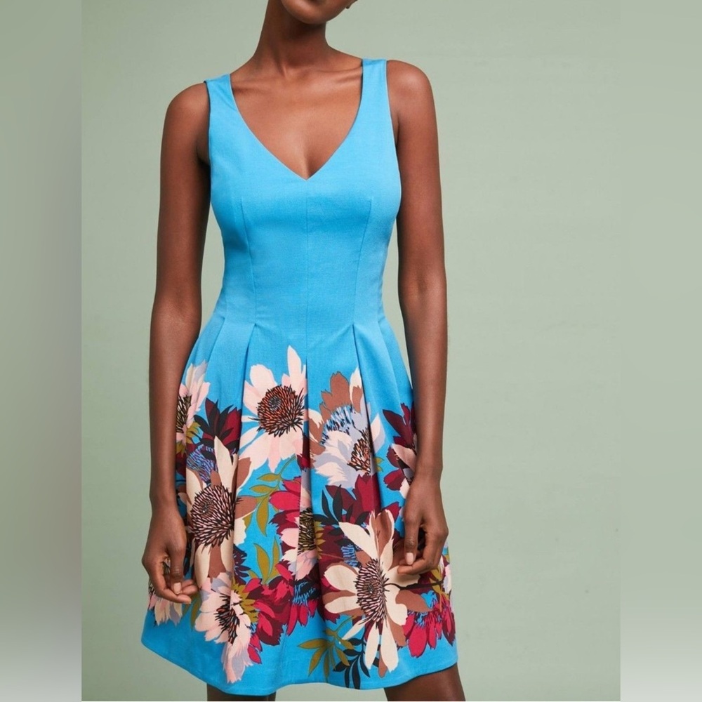 Tracy Reese X Anthropologie Blue chic Floral garden party summer Dress NWT $178